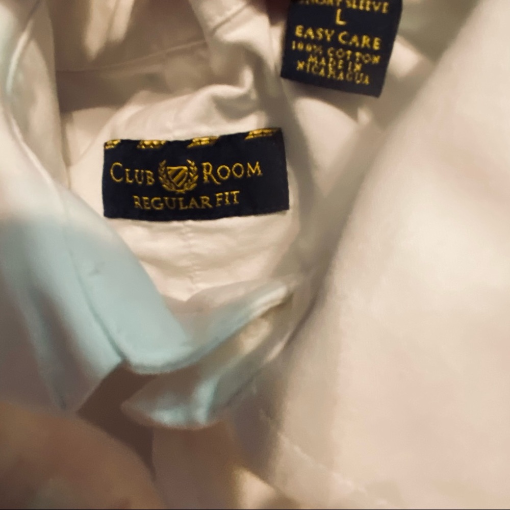 Men’s Club Room Shirt White Large Regular Fit Short Sleeves Collar Button Down - Picture 4 of 5